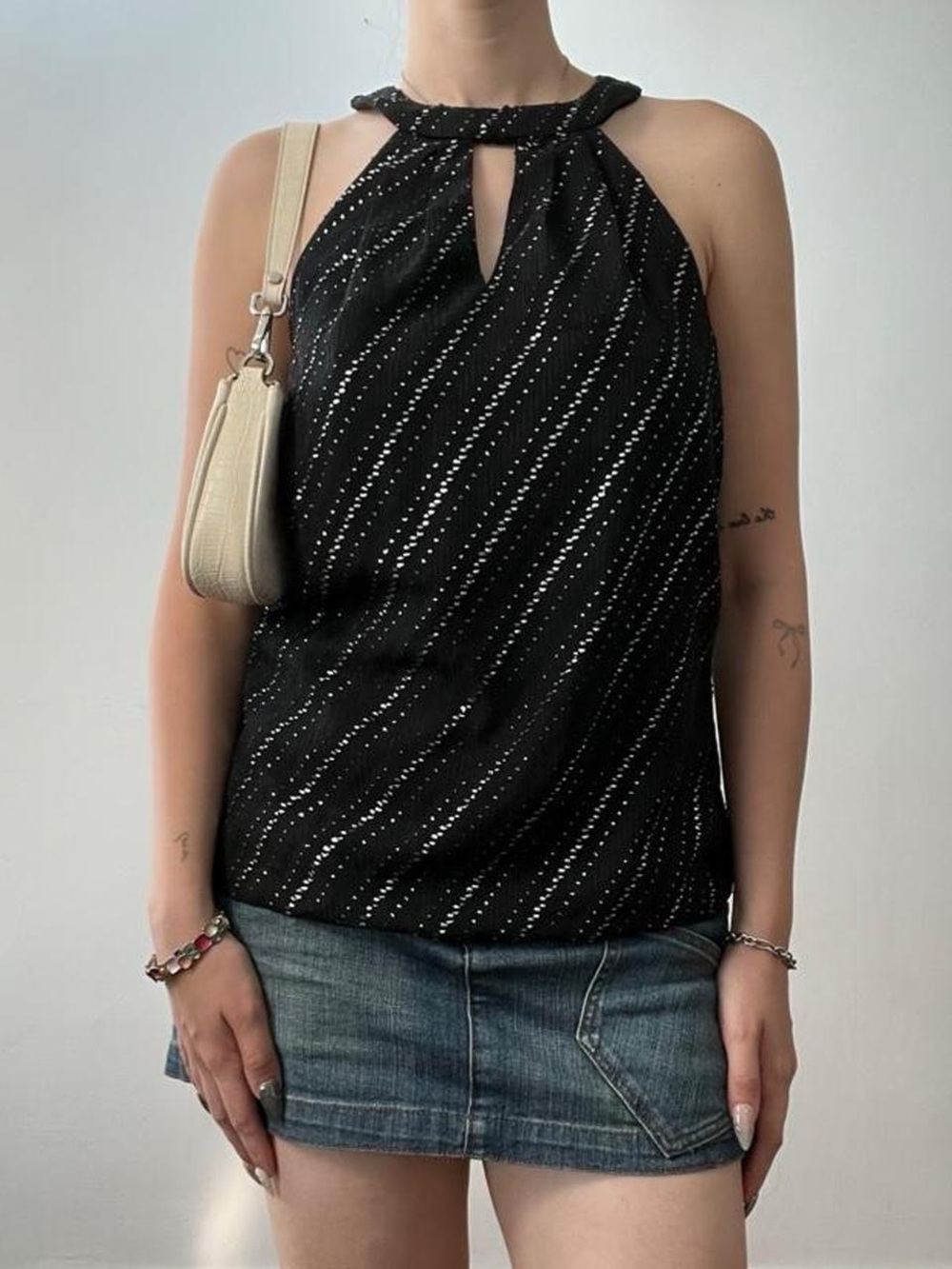 Size XS High Neck Black and Silver Tank Top